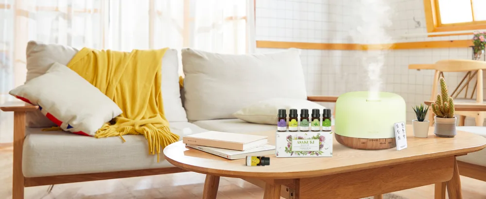 Asakuki 500ml aroma diffuser for essential oils contains 6 essential oils humidifier with a timer automatic shutdown when waterless condition and 7 types of LED light colors with oil - Ätherische Öle für Diffuser