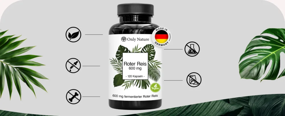 Only Nature Red Rice 600 mg - High dosage - 120 capsules - produced in Germany & laboratory tested - 100% vegan - Red rice flour - product information 6