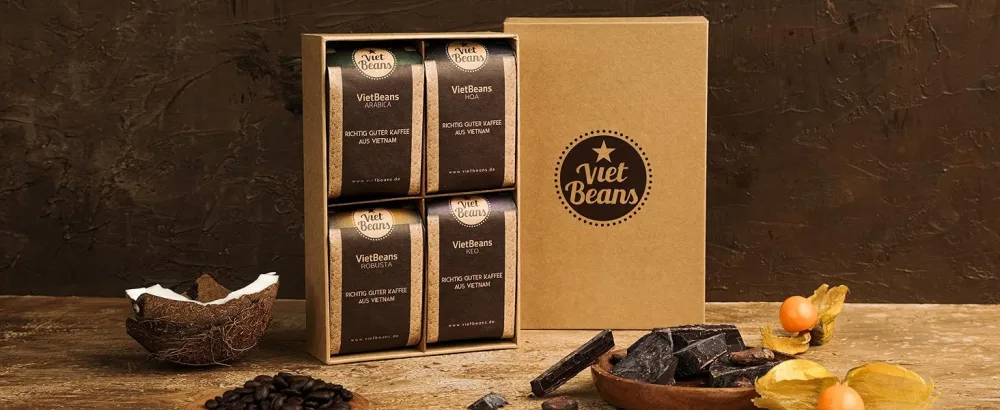Vietbeans coffee beans try in gift box - four exciting types of coffee for coffee lovers - coffee gift set Whole beans - gift idea coffee - Try 4 x 80g - Probierset Hotspot