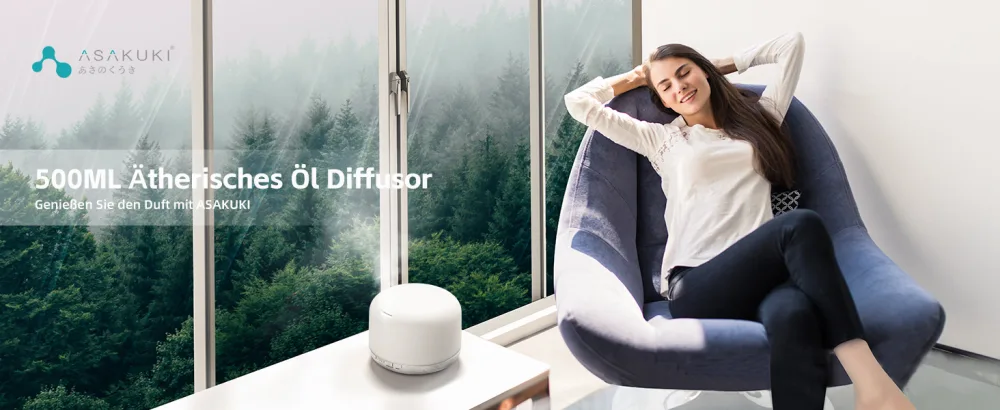Asakuki 500ml aroma diffuser ultrasound aromatherapy diffuser for essential oils humidifier with timer automatic shutdown when waterless condition and 7 types LED light colors white - DIFFUSER