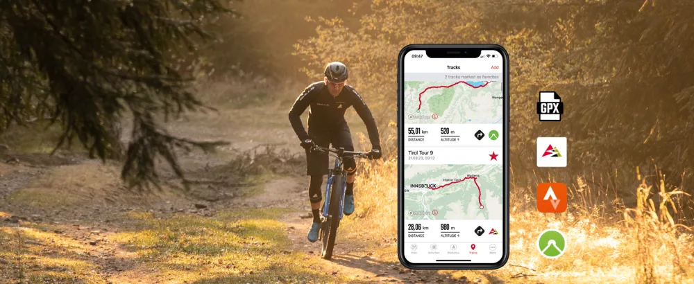 Sigma Sport Rox 11.1 Evo Black |Bicycle computer wirelessly GPS & navigation including GPS bracket |Outdoor GPS navigation with smart variety of functions - ROX-11-Premium-slider-Tracks-aufspielen_1464x600_EN