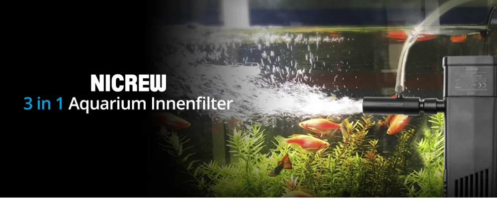 NICREW Aquarium Internal Filter Adjustable Flow Aquarium Filter with Water Pump for Aquarium up to 40L Quiet 5 W 200 L/h - 02131-1