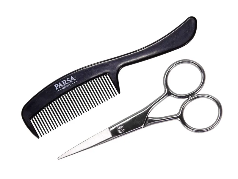 PARSA Men Beard Care Set Scissors and Comb For Full Beards and Mustaches 2-piece the perfect gift for him - Bartpflege Set 2teilig