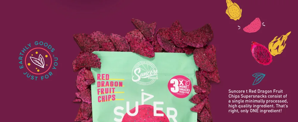 Suncore Foods Supersnack - Red Dragon Fruit Chips 1.76oz (1 Pack) - Gluten Free Non-GMO Preservative Free No Sugar Added Single Ingredient - Suncore Foods Red Dragon Fruit Chips Supersnack. Earthly Goods Just For You. Top your fave foods.
