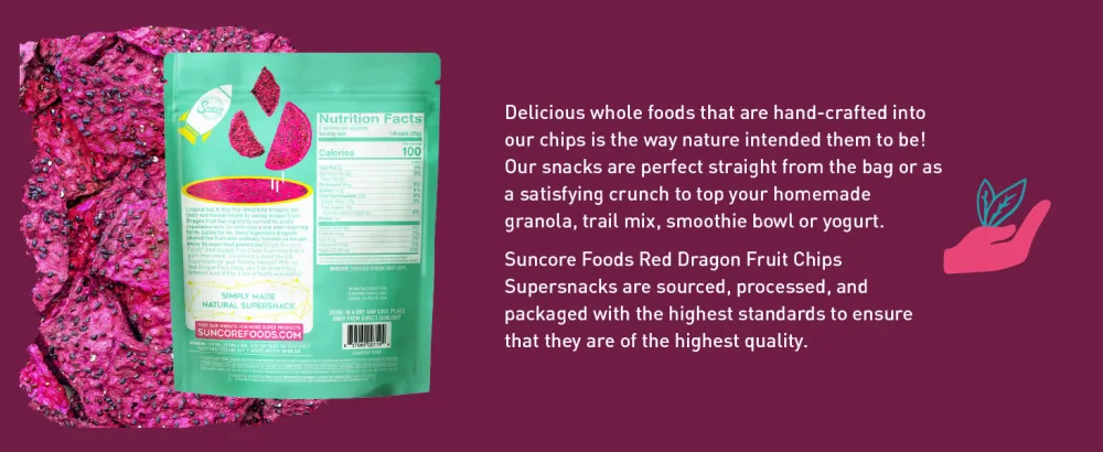 Suncore Foods Supersnack - Red Dragon Fruit Chips 1.76oz (1 Pack) - Gluten Free Non-GMO Preservative Free No Sugar Added Single Ingredient - Suncore Foods Red Dragon Fruit Chips Supersnack. Whole foods like nature intended. Live happier.