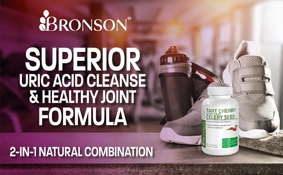Bronson Tart Cherry Extract + Celery Seed Capsules - Powerful Uric Acid Cleanse Joint Mobility Support & Muscle Recovery Supplement - Non-GMO Formula - 60 Vegetarian Capsules - tart cherry + celery seed
