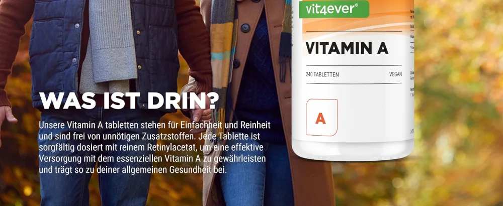 Vitamin A - 10 000 I.E. (3000 g) - 240 tablets - laboratory test (active ingredient content & purity) - retinyl acetate - without undesirable additives - high -dosed - vegan - Vitamin A Vit4ever Tabletten