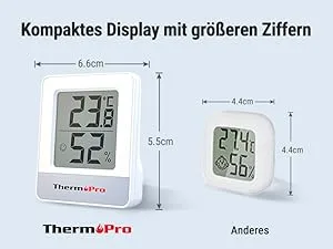 ThermoPro TP49 Digital Mini Thermo-Hygrometer Thermometer Hygrometer Inside temperature and humidity measuring device with smiley indicator for greenhouse living room white - große Ziffern thermometer und hygrometer innen thermometer innenräume