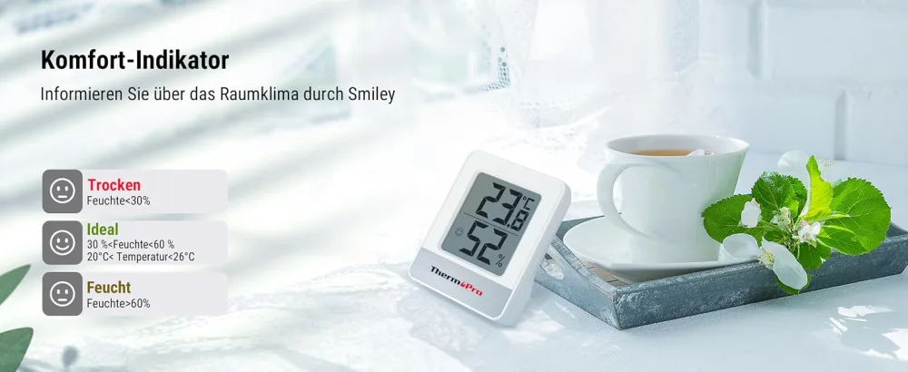 ThermoPro TP49 Digital Mini Thermo-Hygrometer Thermometer Hygrometer Inside temperature and humidity measuring device with smiley indicator for greenhouse living room white - zimmerthermometer mit hygrometer thermo und hygrometer innen thermometer mit hygrometer innen