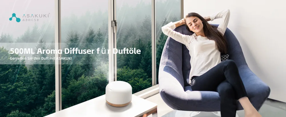 Asakuki 500ml aroma diffuser ultrasound aromatherapy diffuser for essential oils humidifier with timer automatic shutdown when waterless condition and 7 types LED light colors A-yellow - DIFFUSER