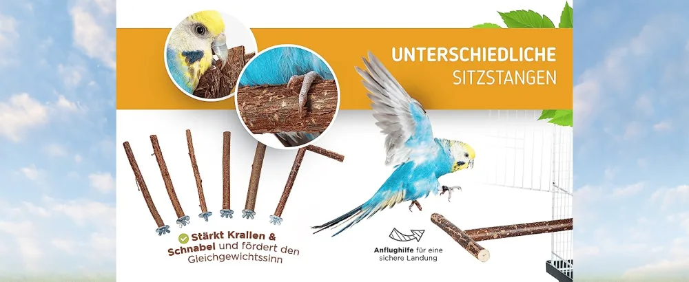 9-piece bird cage accessory set for budgies & Co. For the special species-appropriate bird keeping - unterschiedliche sitzstangen