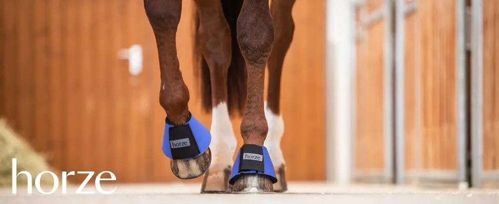 HORZE Horse Bell Boots ProBell Jumping Boots with Velcro Fastener Set of 2 Blue MM Blue - 19764_ProBell
