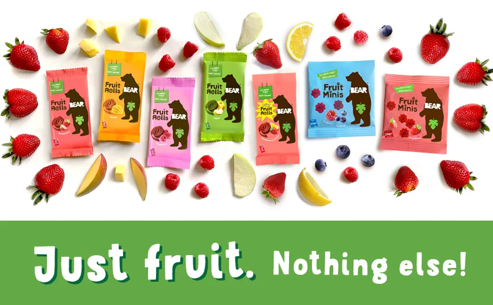 BEAR Real Fruit Snack Rolls - Gluten Free Vegan and Non-GMO - Raspberry – 12 Pack (2 Rolls Per Pack) - Healthy School And Lunch Snacks For Kids And Adults - Fruit Snacks Fruit Rolls