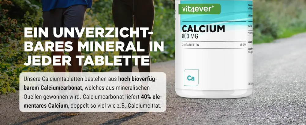 Calcium - 240 tablets - 800 mg calcium from calcium carbonate per daily portion - for 4 months - vegan laboratory test high -dose & without undesirable additives - Calcium Tabletten Vit4ever