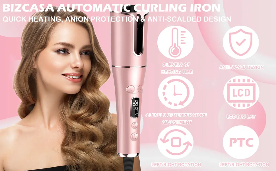 Bizcasa automatic curling bars curly curls automatically rotating curlers automatic curler with 4 adjustable temperature levels fast -heating curly winder - product information 12