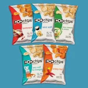 Popchips Potato Chips Barbeque BBQ Gluten Free Single Serve 0.8 oz Bags  (Pack of 12) - Popchips baked potato chips, healthy low calorie, low fat snack, gluten free and kosher.