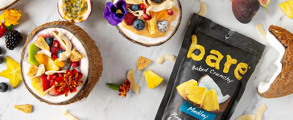 Bare Baked Crunchy Medleys Pineapple Coconut 0.53oz Snack Bags Pack of 12 - bare medleys