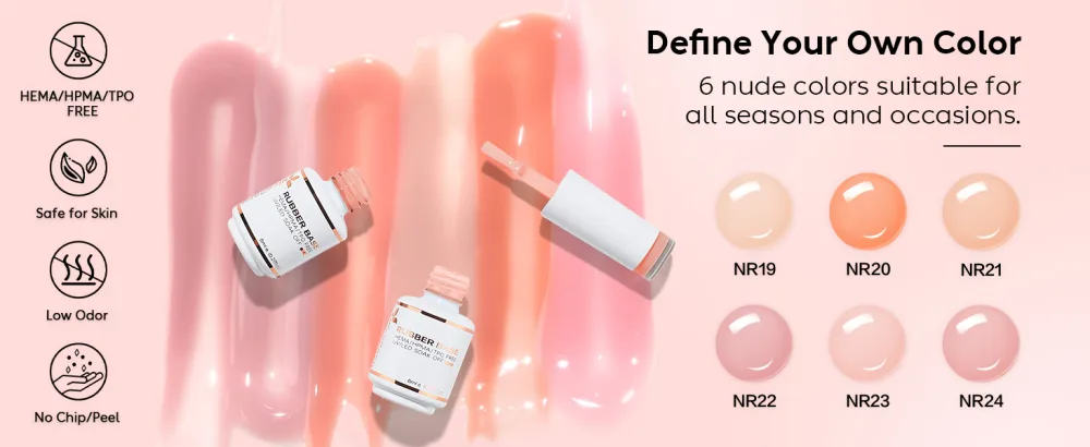 Nicedeco Rubber Base Set 8ml 6 Colors Rubber Base Gel HEMA Free Rubber Gel Nails Soak Off Gel Set 6-36 SET6-36 - product information 24