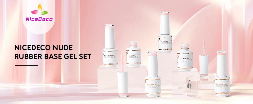 Nicedeco Rubber Base Set 8ml 6 Colors Rubber Base Gel HEMA Free Rubber Gel Nails Soak Off Gel Set 6-37 SET6-37 - product information 23