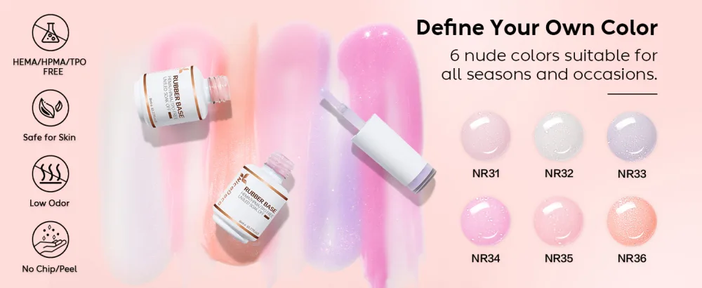 Nicedeco Rubber Base Set 8ml 6 Colors Rubber Base Gel HEMA Free Rubber Gel Nails Soak Off Gel Set 6-38 SET6-38 - product information 24