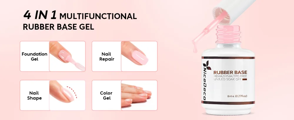 Nicedeco Rubber Base Set 8ml 6 Colors Rubber Base Gel HEMA Free Rubber Gel Nails Soak Off Gel Set 6-38 SET6-38 - product information 25