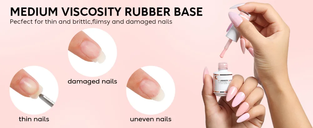 Nicedeco Rubber Base Set 8ml 6 Colors Rubber Base Gel HEMA Free Rubber Gel Nails Soak Off Gel Set 6-38 SET6-38 - product information 26
