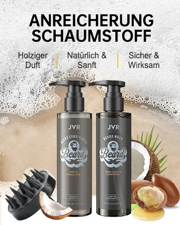 Bartshampoo for men 3 in 1 beard care set JVR Premium Beard Wash Cleaning smoothing & moistening Bart Gift with Bart Shampoo & Conditioner Set 2x200ML Bart Massage Burst (Schwarz1) - beard