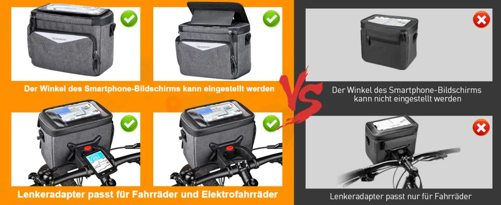 GXCROR handlebar bag bicycle 5.5L with touchscreen bicycle bag mobile phone holder bicycle waterproof for all mobile phones - Der Winkel des Smartphone-Bildschirms kann eingestellt werden