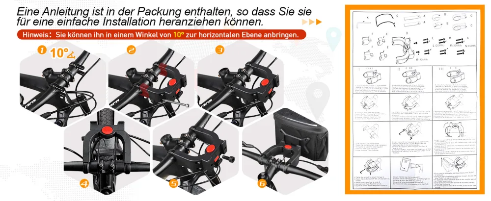 GXCROR handlebar bag bicycle 5.5L with touchscreen bicycle bag mobile phone holder bicycle waterproof for all mobile phones - Es kann leicht installiert werden, wenn man sich an die Anweisungen hält.