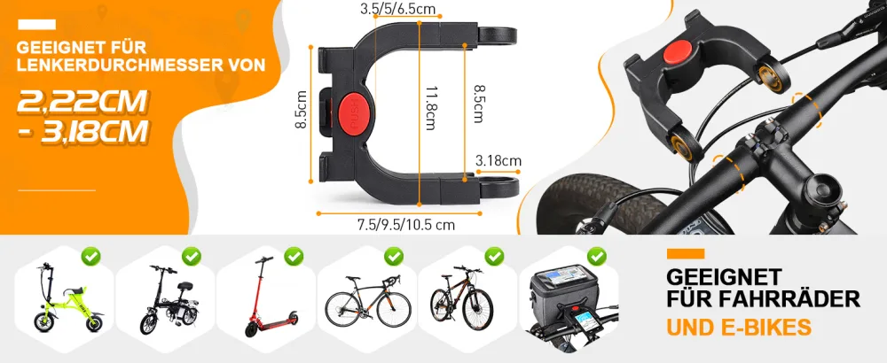 GXCROR handlebar bag bicycle 5.5L with touchscreen bicycle bag mobile phone holder bicycle waterproof for all mobile phones - GEEIGNET FÜR LENKERDURCHMESSER VON 2,22CM - 3,18CM