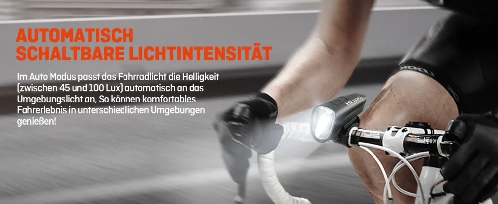Henmi Led Auto Bicycle Lights at the front usb charging bicycle lighting 100 lux with 4 lighting modes bicycle lights permitted IPX5 waterproof - Automatisch schaltbare Lichtintensität USB aufladbar fahrrad licht vorne