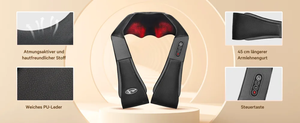 Shoulder neck massager back massage device with heat function 3D shiatsu kneading massage for very body muscle pain relief (gray) - Schulter Nacken Massagegerät