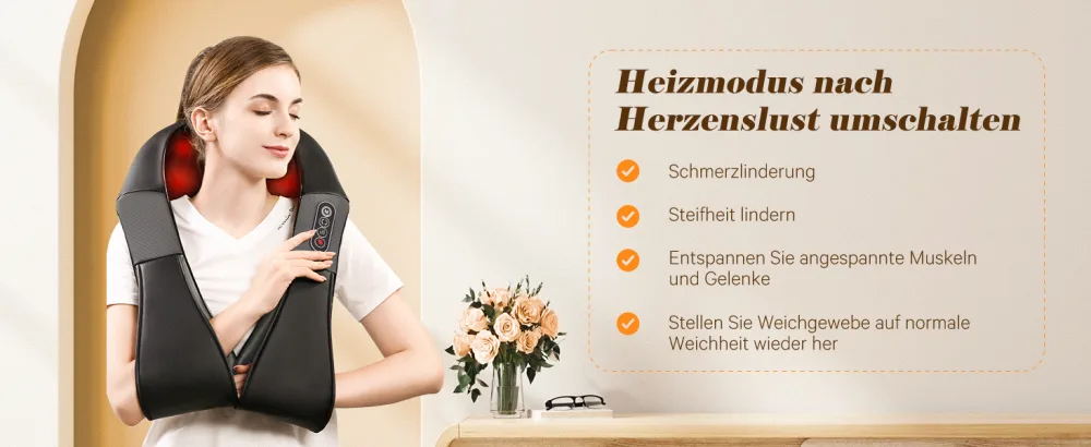 Shoulder neck massager back massage device with heat function 3D shiatsu kneading massage for very body muscle pain relief (gray) - Schulter Nacken Massagegerät