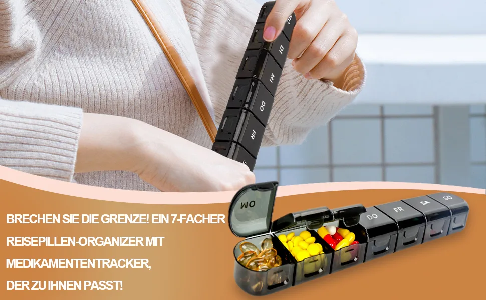 Tablet box 7 days pills 7 days 7 divisible compartments handy and moisture-resistant medication box for the hand or pocket to store medication black - tablettenbox 7 tage