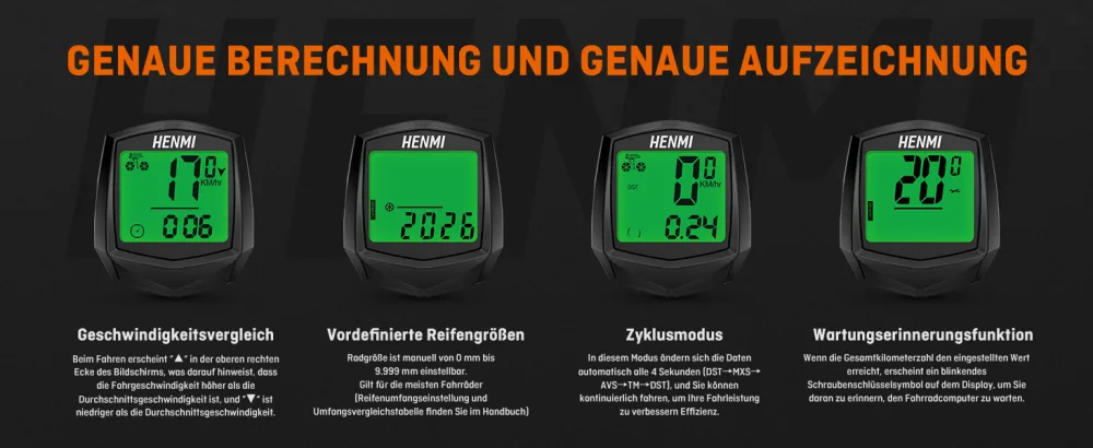 Henmi bicycle computer wireless 24 functions bicycle axis wireless IP54 waterproof bike wireless tachometer kilometer meter with HD LCD backlighting - fahrradcomputer kabellos fahrradtacho kabellos tacho fahrrad kabellos