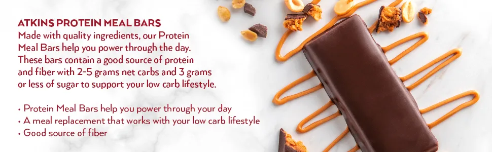 Atkins Chocolate Peanut Butter Protein Meal Bar. Rich in Fiber. Keto-Friendly. Value Pack (8 Bars) - Atkins Protein Meal Bars