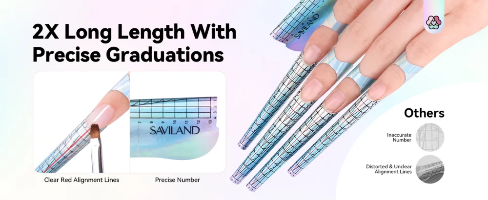 Saviland extra long nail template: professional stencil extension nail shape guide reflective modeling template self-adhesive for gel-nails acrylic nails artificial fingernail DIY manicure - nail extension forms