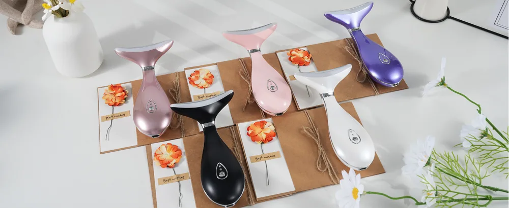 VRAIKO LILY SKINGUNGENGENGENGENGENTAGE device 3-in-1 neck and face massage device spa tool for at home and microglow handset (ros gold) - lily