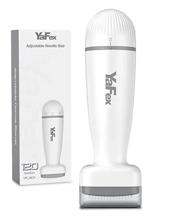 Derma Stamp Yafex adjustable Microneedling Stamp with 120 Titanium Pins professional microneedling pen for face body hair beard growth white - Dermastamp