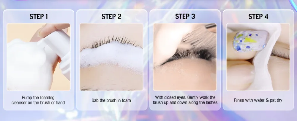 Eyelash extension shampoo & brush eyelash shampoo foaming cleaner for professional salons and home care washing for extensions and natural eyelashes 100ml - SF10