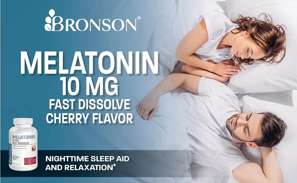 Bronson Melatonin 10mg Fast Dissolve Tablets - Nighttime Sleep Aid - Fall Asleep Faster Stay Asleep Longer - 100 Cherry Flavored Fast Dissolve Tablets - melatonin 10mg