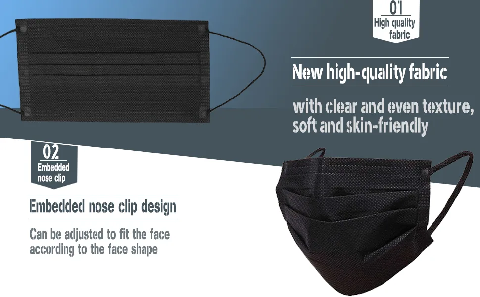 Wecolor 50 Pcs Disposable 3 Ply Earloop Face Masks Suitable for Home School Office and Outdoors (Black) - Black Disposable masks