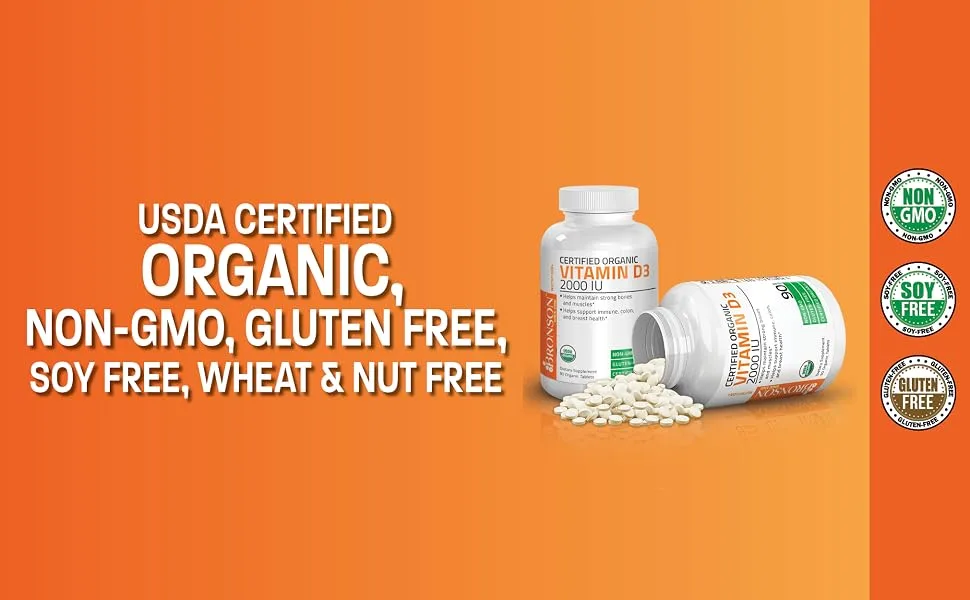 Bronson Vitamin D3 2000 IU for Immune Support Healthy Muscle Function & Bone Health High Potency Organic Non-GMO Vitamin D Supplement 90 Tablets - vitamin d3