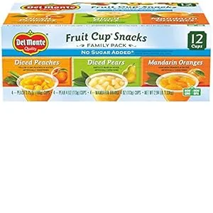 DEL MONTE FRUIT CUP Snacks No Sugar Added 12-Pack 4 oz - Del Monte Fruit Cup Snacks, 4 Ounce