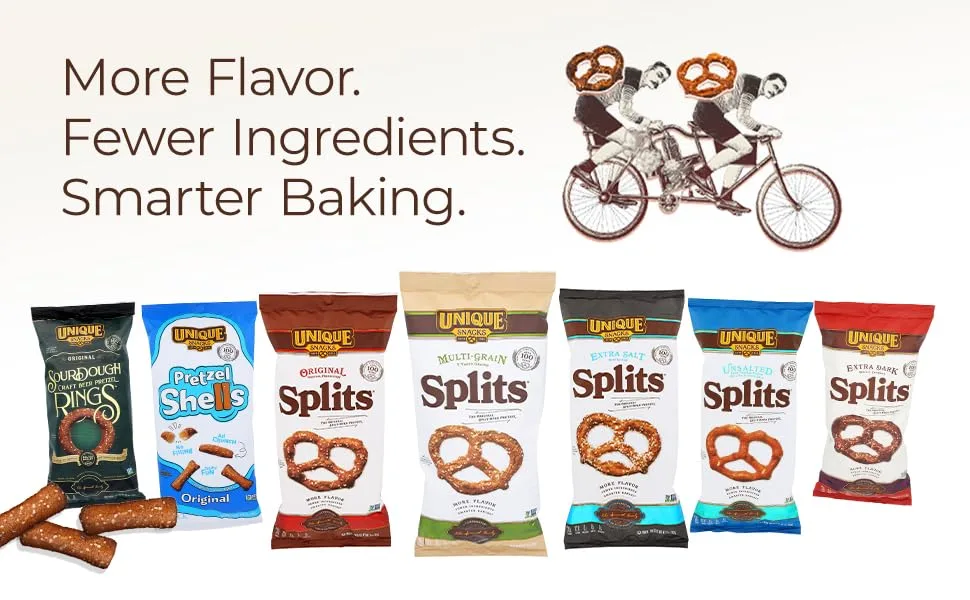 Unique Snacks Extra Salt Splits Pretzels Delicious Homestyle Baked Certified OU Kosher and Non-GMO No Artificial Flavor 11 Oz Bags (Pack of 3) - Unique Snacks description and product images