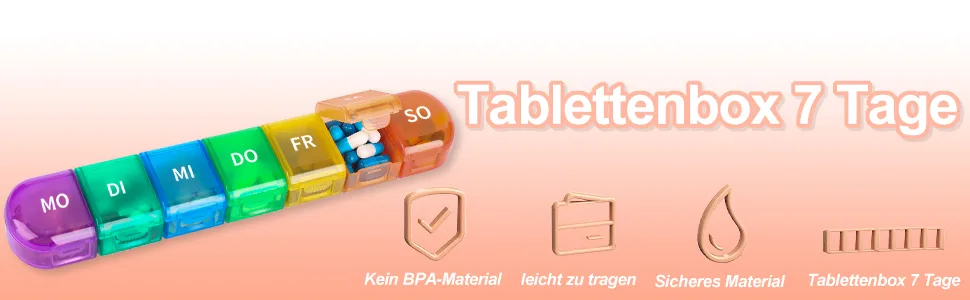 Tablet box 7 days 2 tablets pills 7 days 7 divisible compartments handy and moisture-resistant medication box for your hand or pocket to store medication rainbow & rainbow - tablettenbox 7 tage