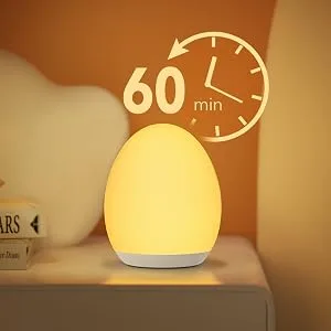 Synighty children baby still light Dimmable with 8 color change 1h timer memory function mountaineering hooks type C charging connection Silicone LED bedside lamp egg to breastfeed (white) a white - product information 19