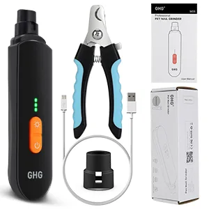 GHG Dog Nail Grinder Upgraded - Professional LED Lighting 3-Speed Rechargeable Pet Nail Trimmer with Clippers Quite Low Noise Paws Grooming and Smoothing for Small Medium Large Dogs and Cats - Dog Nail Grinder