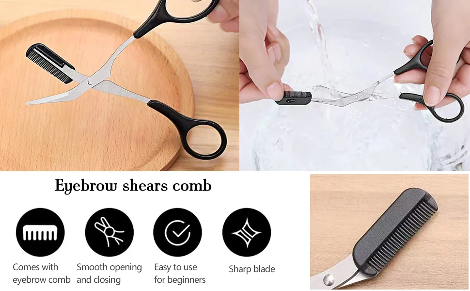 Eyebrow scissors trimmer scissors with comb for trimming eyebrows and eyelashes for women and men (black) - product information 8