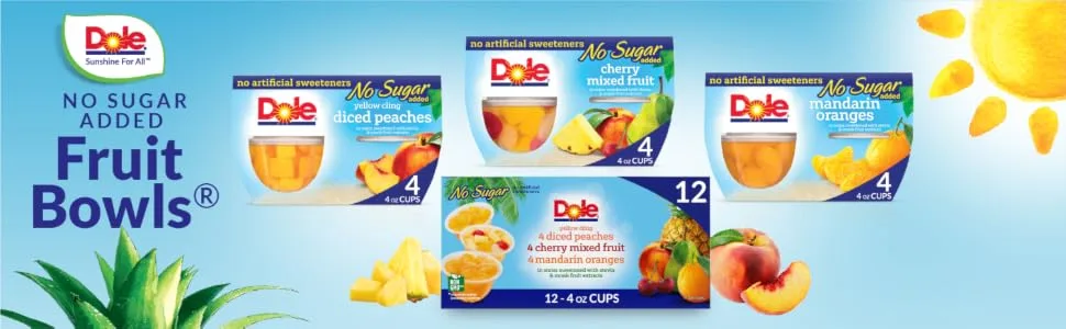 Dole Fruit Bowls Peaches Mandarin Oranges & Cherry Mixed Fruit Variety Pack No Sugar Added Gluten Free Snack 4 Oz 12 Total Cups - product information 1